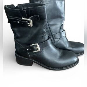 Rag & Bone Black Andover Moto Boots with Buckle Detail